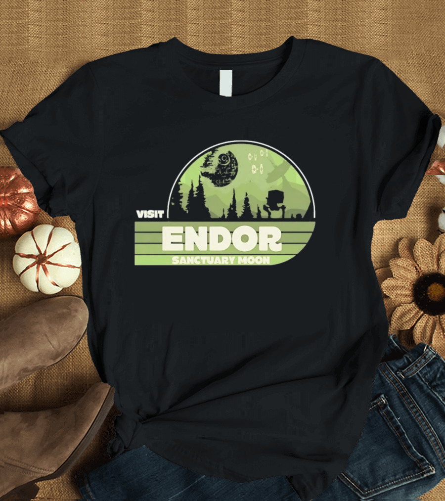 Visit Endor Sanctuary Moon Star Wars Retro Sci Fi Scene T-Shirt