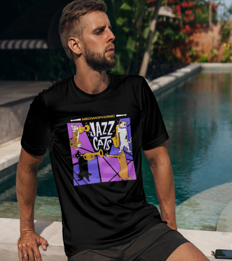 Meowophonic Jazz Cats Playing Trumpets And Saxophones T-Shirt