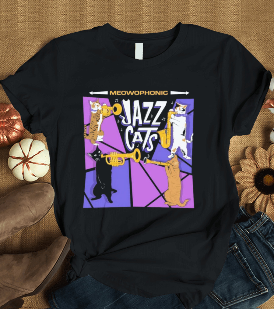 Meowophonic Jazz Cats Playing Trumpets And Saxophones T-Shirt