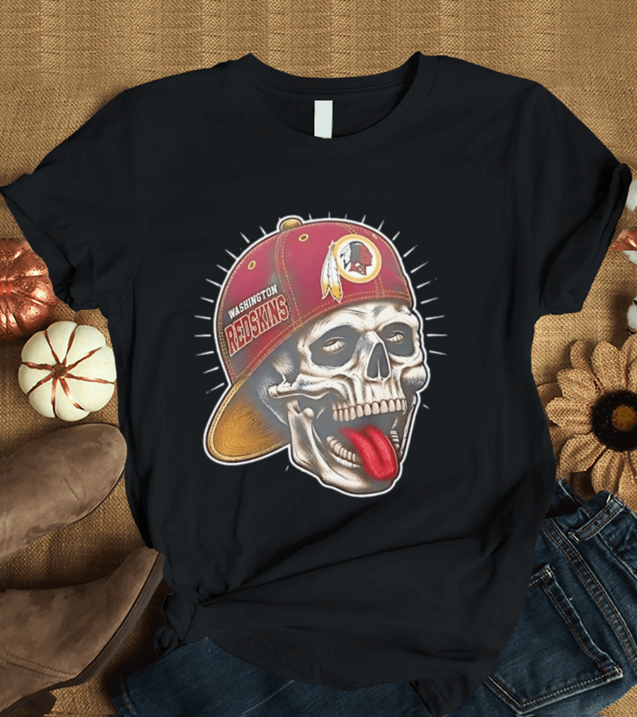 Washington Redskins Football Skull Tongue Out Cap T-Shirt
