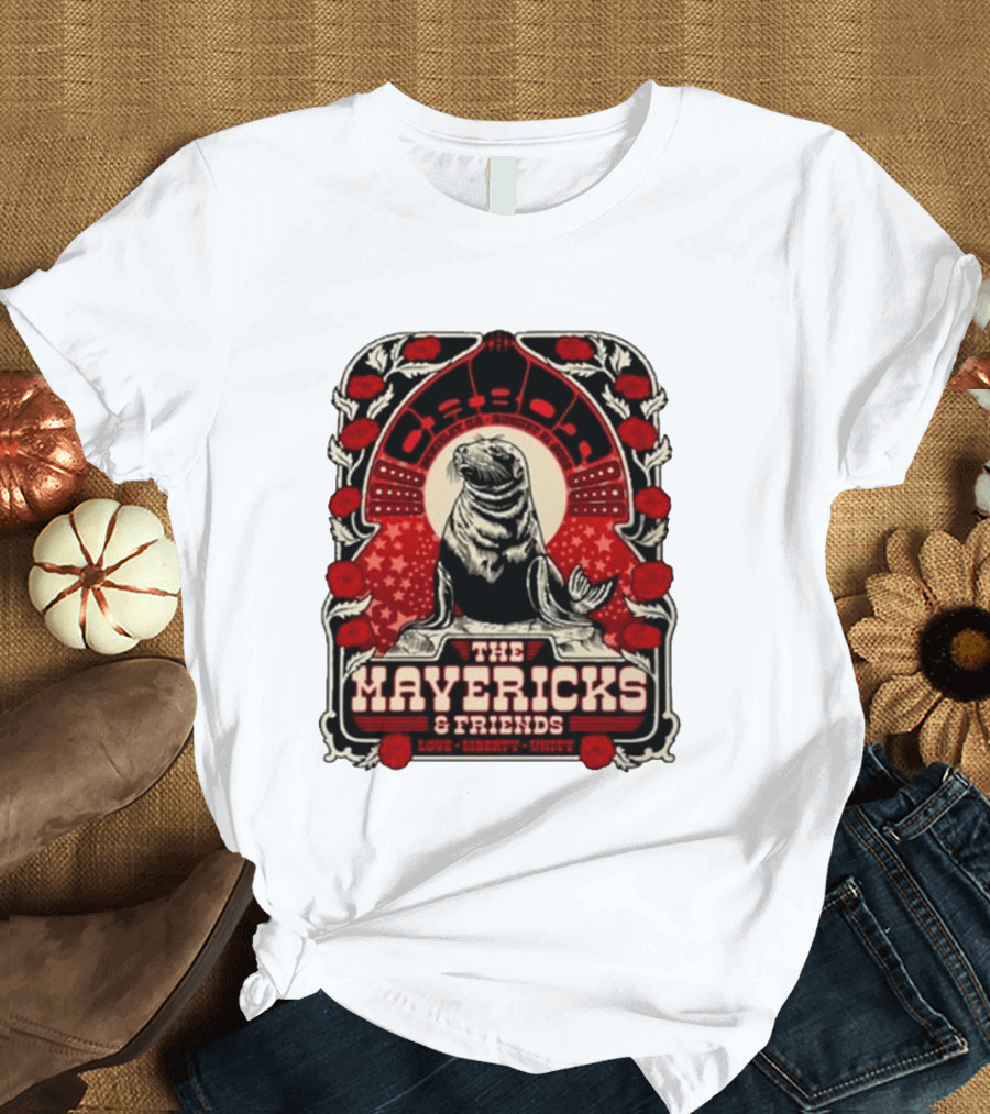 Beverly MA 08.21.2026 The Mavericks Love Liberty Unity Friends Seal And Roses T-Shirt