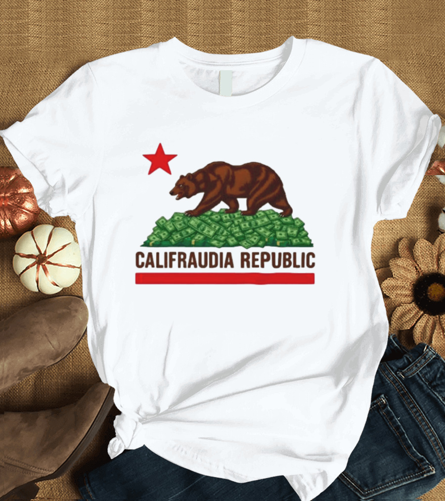 CalifraudIA Republic Bear On Money With Red Star T-Shirt