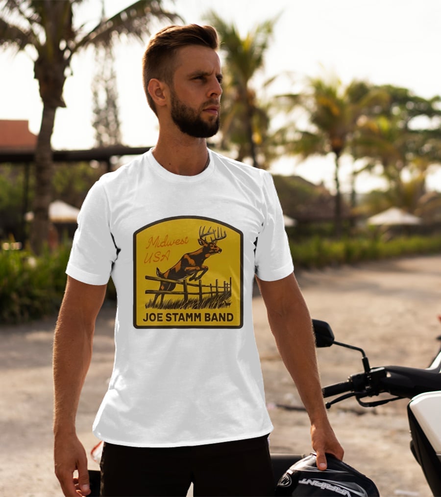 Joe Stamm Band Midwest USA Deer Jumping Fence Over Farm Field T-Shirt