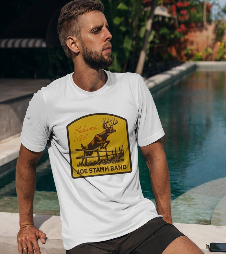 Joe Stamm Band Midwest USA Deer Jumping Fence Over Farm Field T-Shirt