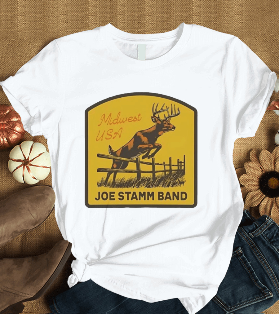 Joe Stamm Band Midwest USA Deer Jumping Fence Over Farm Field T-Shirt