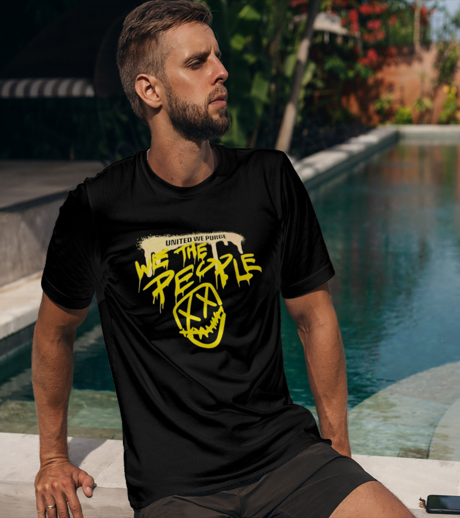 United We Purge We The People Horror Movie Mask Dripping Yellow T-Shirt