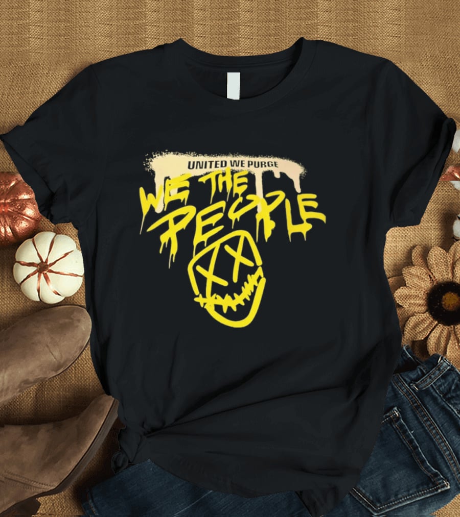 United We Purge We The People Horror Movie Mask Dripping Yellow T-Shirt
