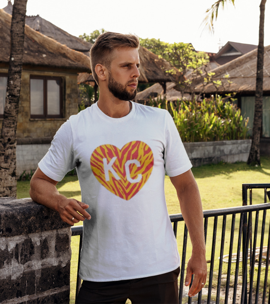 Made In KC Red Yellow Stripes Heart Charlie Hustle T-Shirt