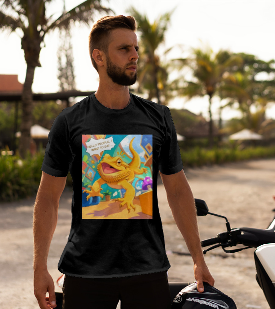 Bearded Dragon Hello People I Want To Eat Funny Lizard Cartoon T-Shirt