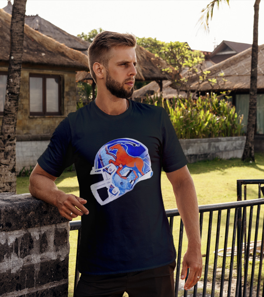 Denver Broncos Horse Helmet Blue And Orange NFL Team Gear T-Shirt