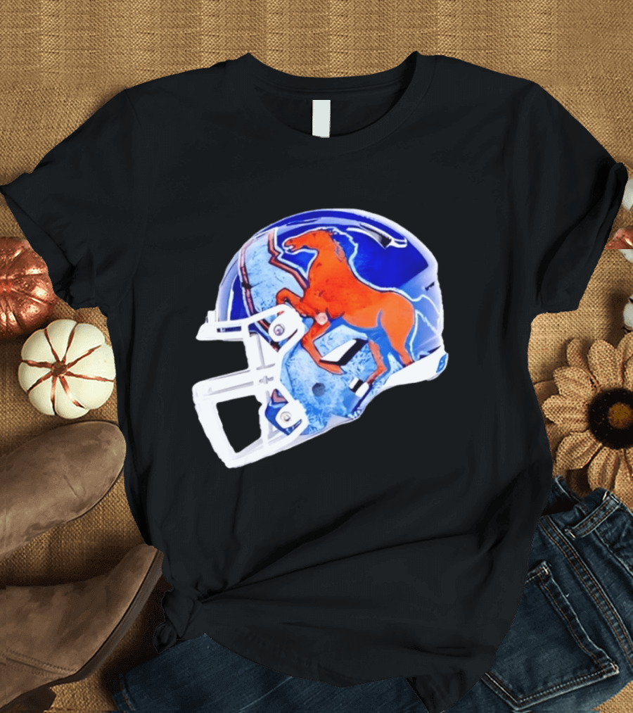 Denver Broncos Horse Helmet Blue And Orange NFL Team Gear T-Shirt