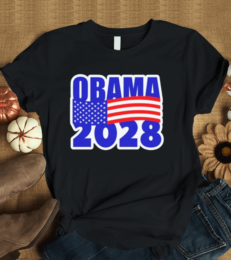 Obama 2028 American Flag Campaign T-Shirt