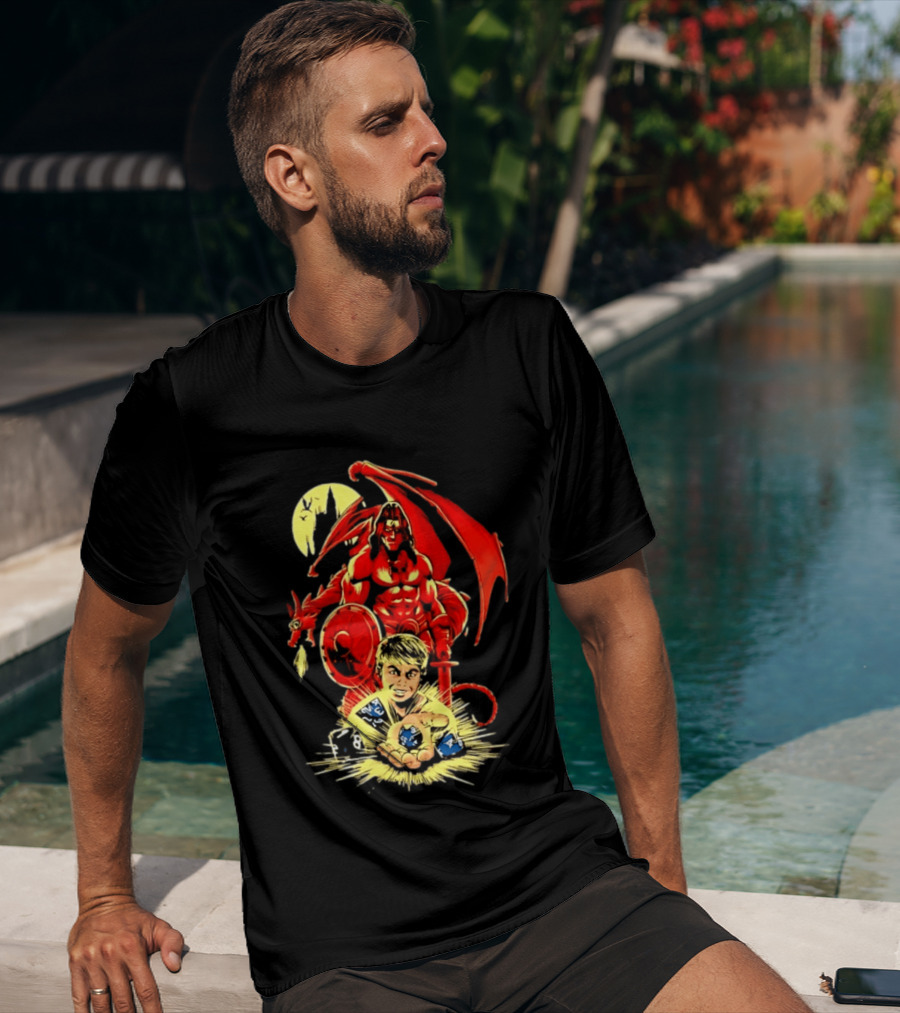 Dungeons And Dragons Player With Red Dragon And Blue Dice Adventure T-Shirt