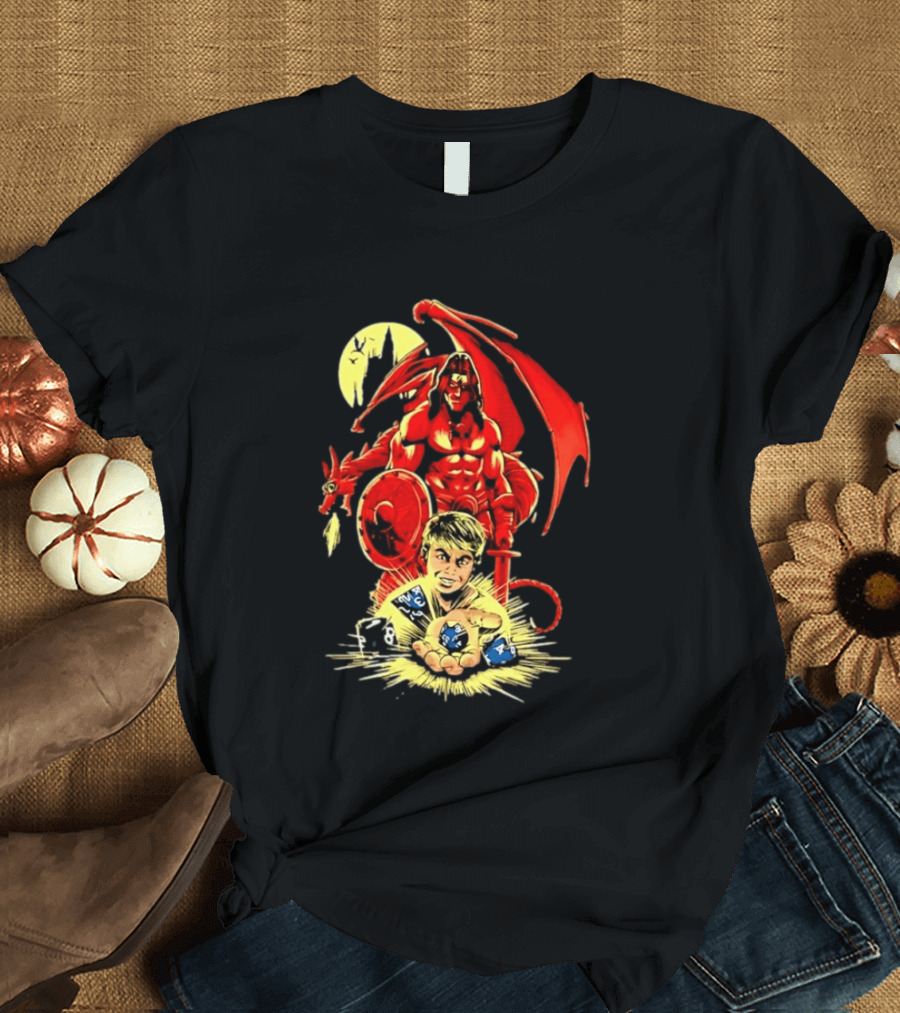 Dungeons And Dragons Player With Red Dragon And Blue Dice Adventure T-Shirt