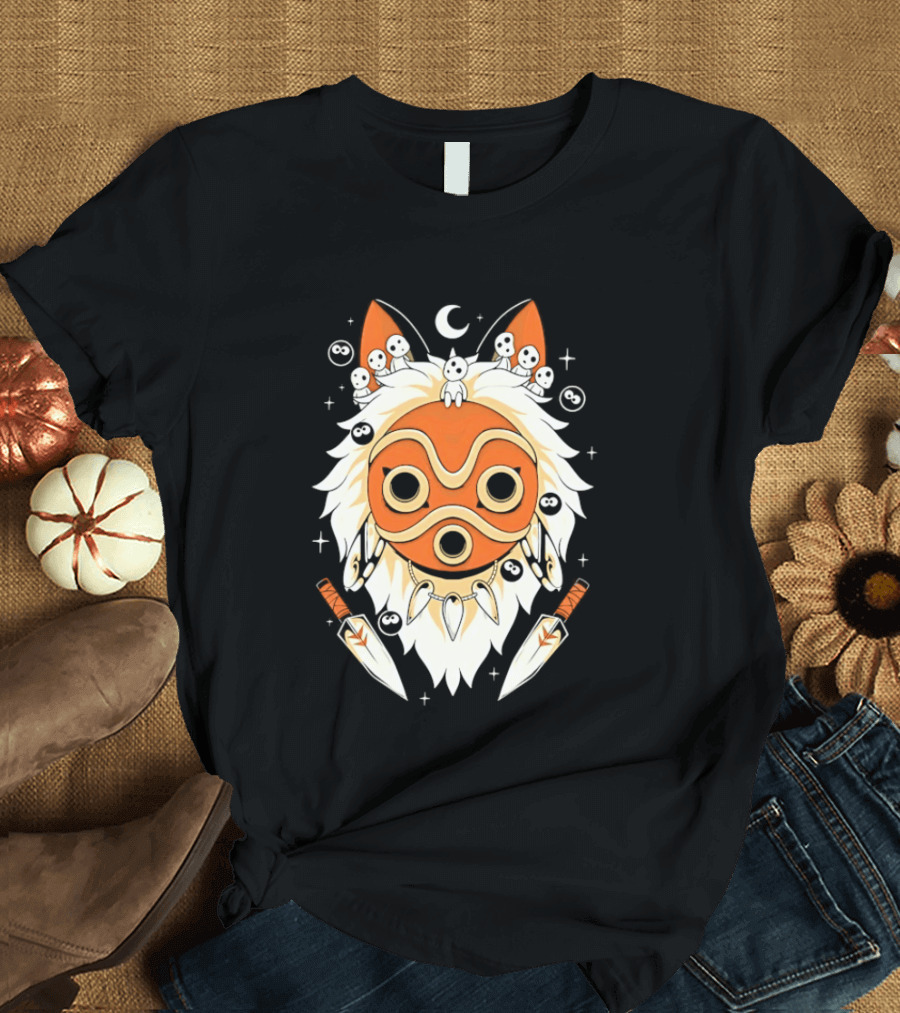 Princess Mononoke Mask Kodama Spirits Crescent Moon Daggers T-Shirt