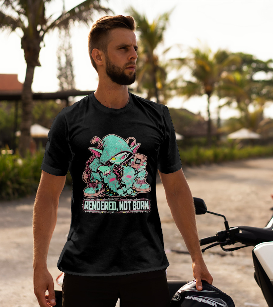Rendered Not Born Cyber Goblin Gamer Cyberpunk Game Console T-Shirt