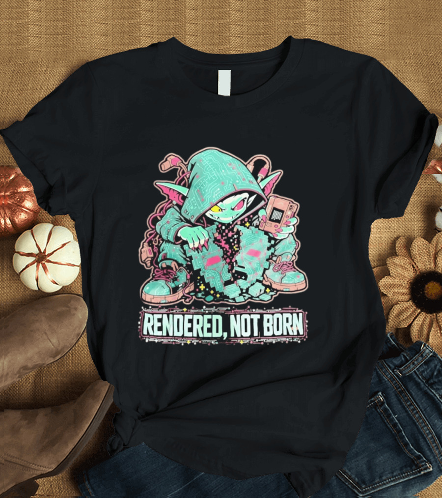 Rendered Not Born Cyber Goblin Gamer Cyberpunk Game Console T-Shirt