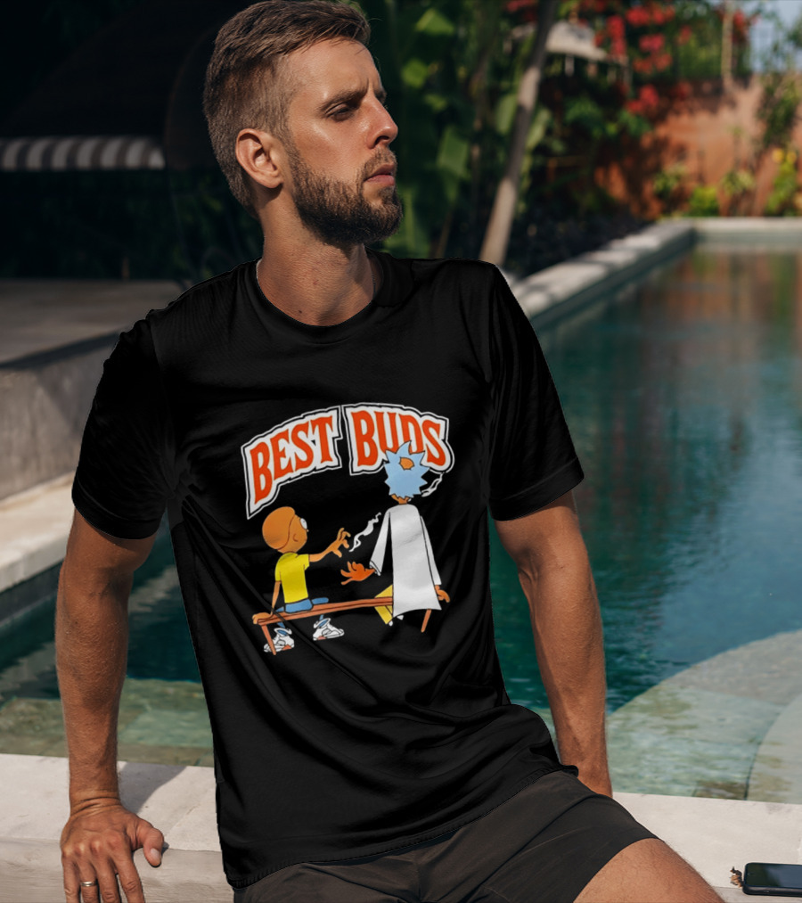 Rick And Morty Best Buds Adult Swim Cartoon Smoking Bench Scene T-Shirt