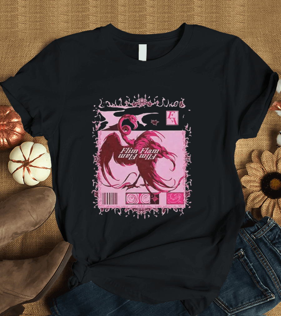 Flim Flam Flamingo Barcode Pink Swirl Border T-Shirt