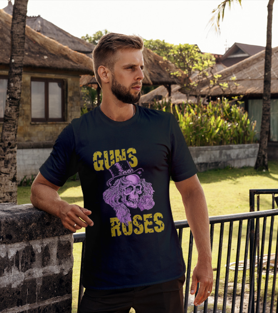 Guns N' Roses Distressed Skull With Top Hat And Roses T-Shirt