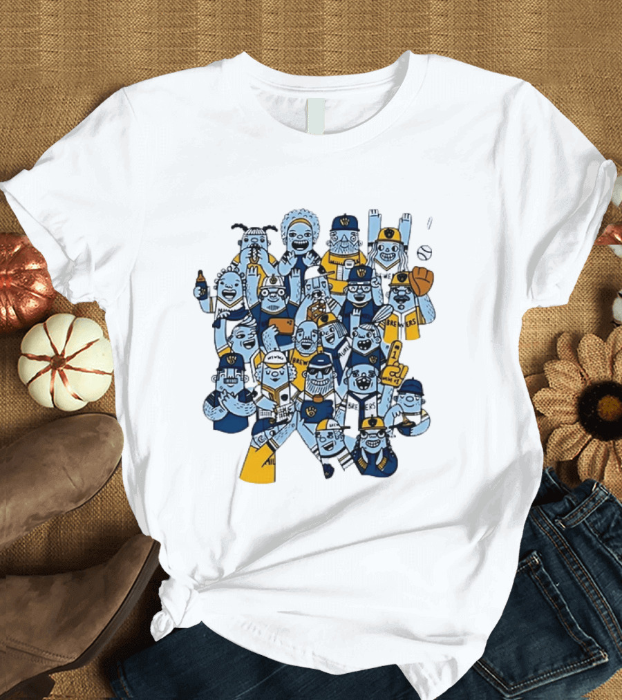 Milwaukee Brewers Fan Cartoon Characters Baseball Crowd T-Shirt