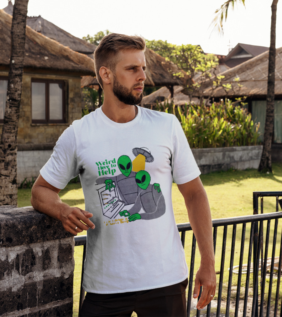 Weird Here To Help Alien Computer UFO T-Shirt