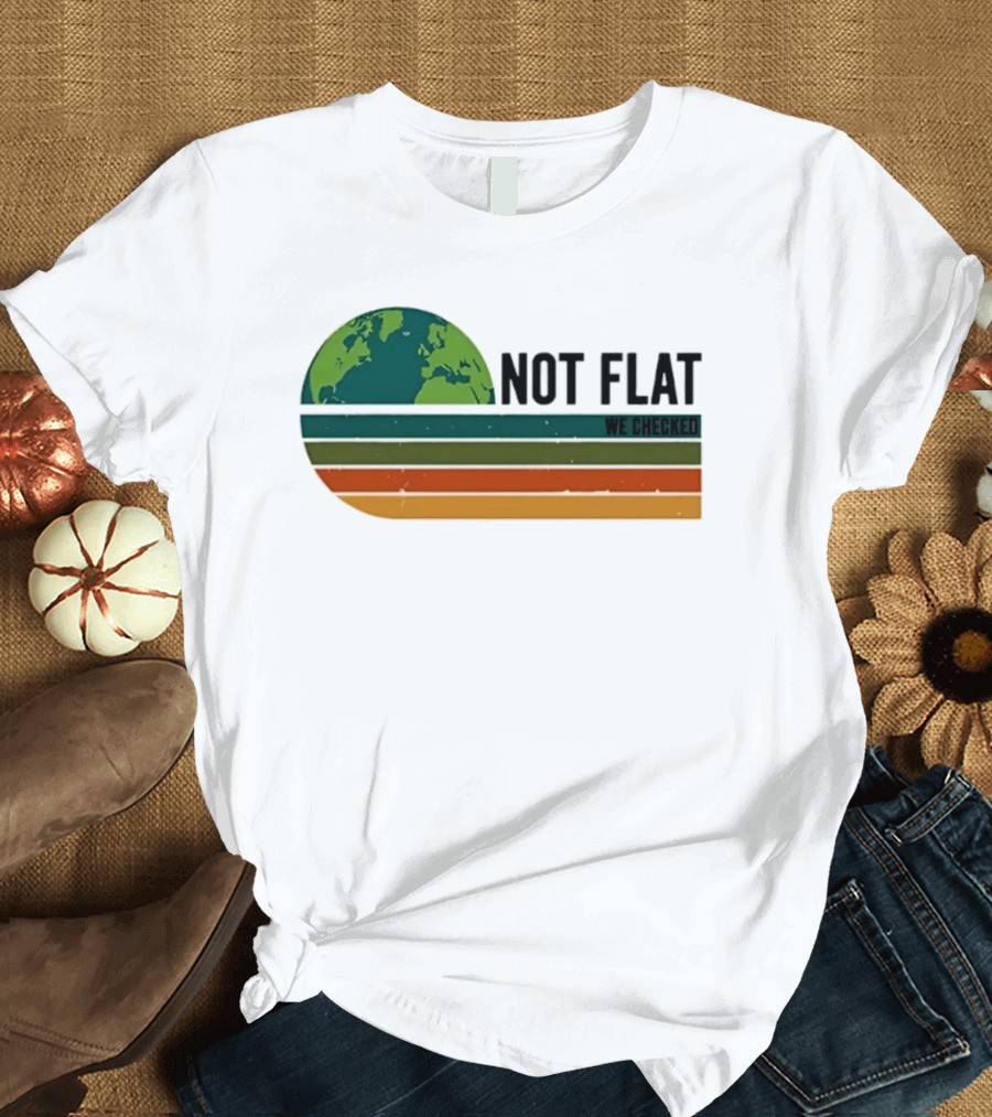 Not Flat We Checked Earth Globe Retro Stripes T-Shirt