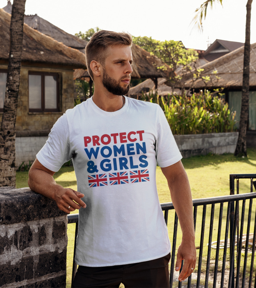 Protect Women And Girls United Kingdom Flags Empowerment T-Shirt