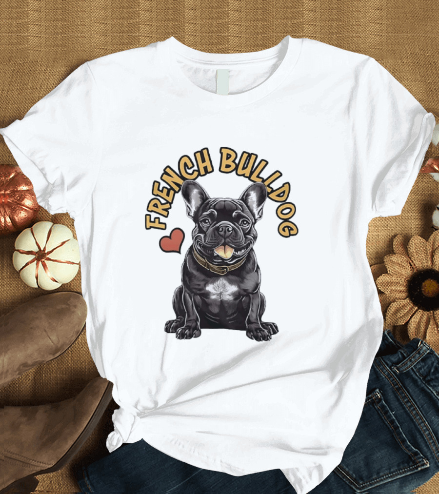 French Bulldog With Heart Frenchie Dog Lover T-Shirt