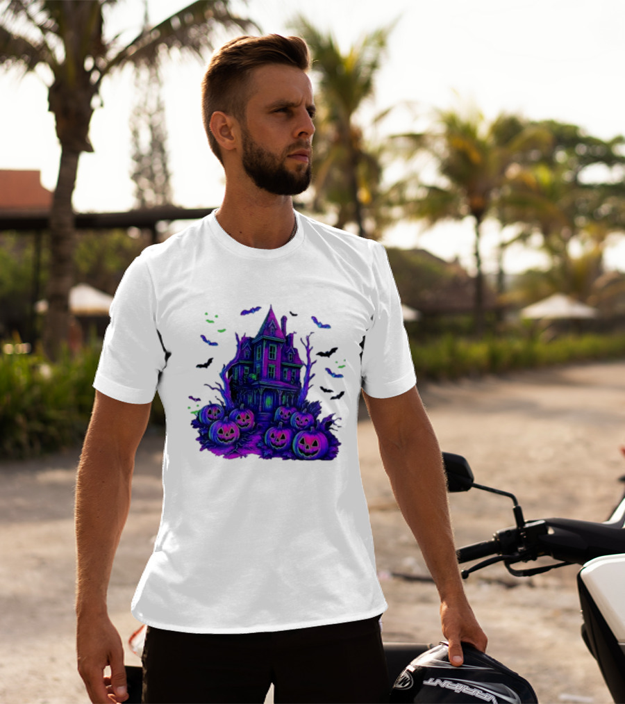 Halloween Bats Haunted House T-Shirt