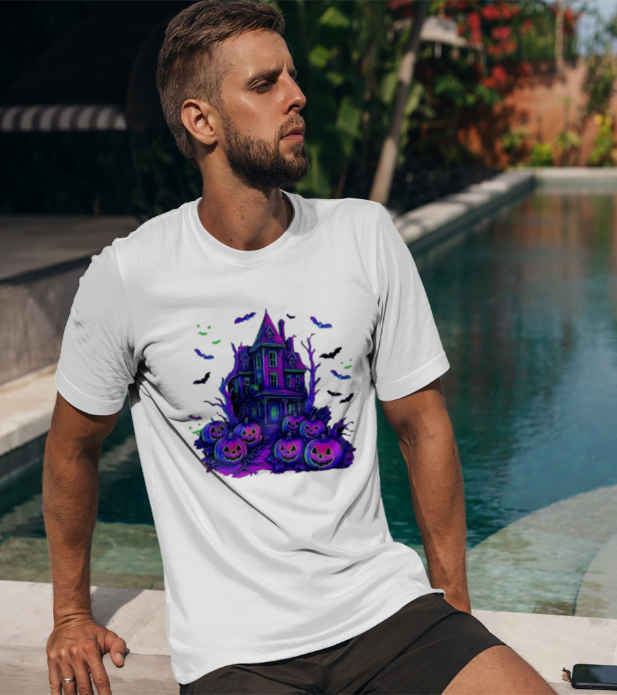 Halloween Bats Haunted House T-Shirt