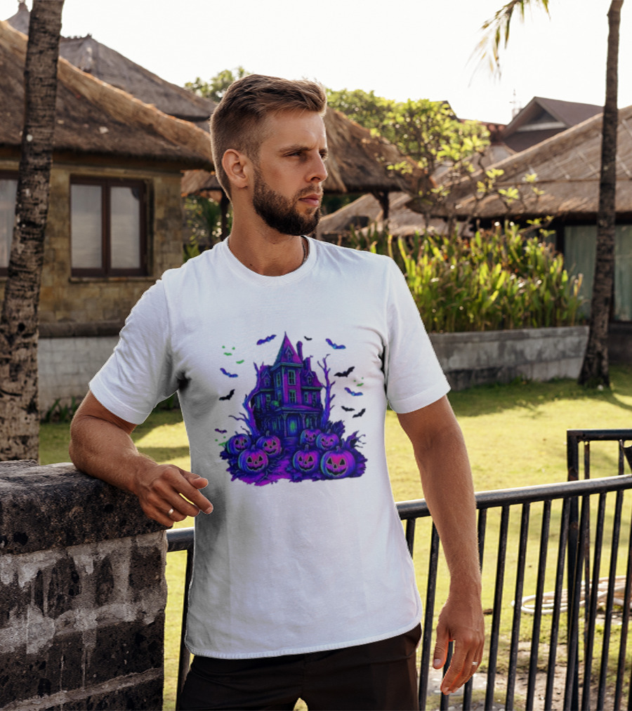 Halloween Bats Haunted House T-Shirt