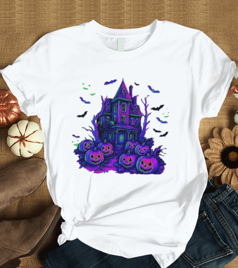 Halloween Bats Haunted House T-Shirt