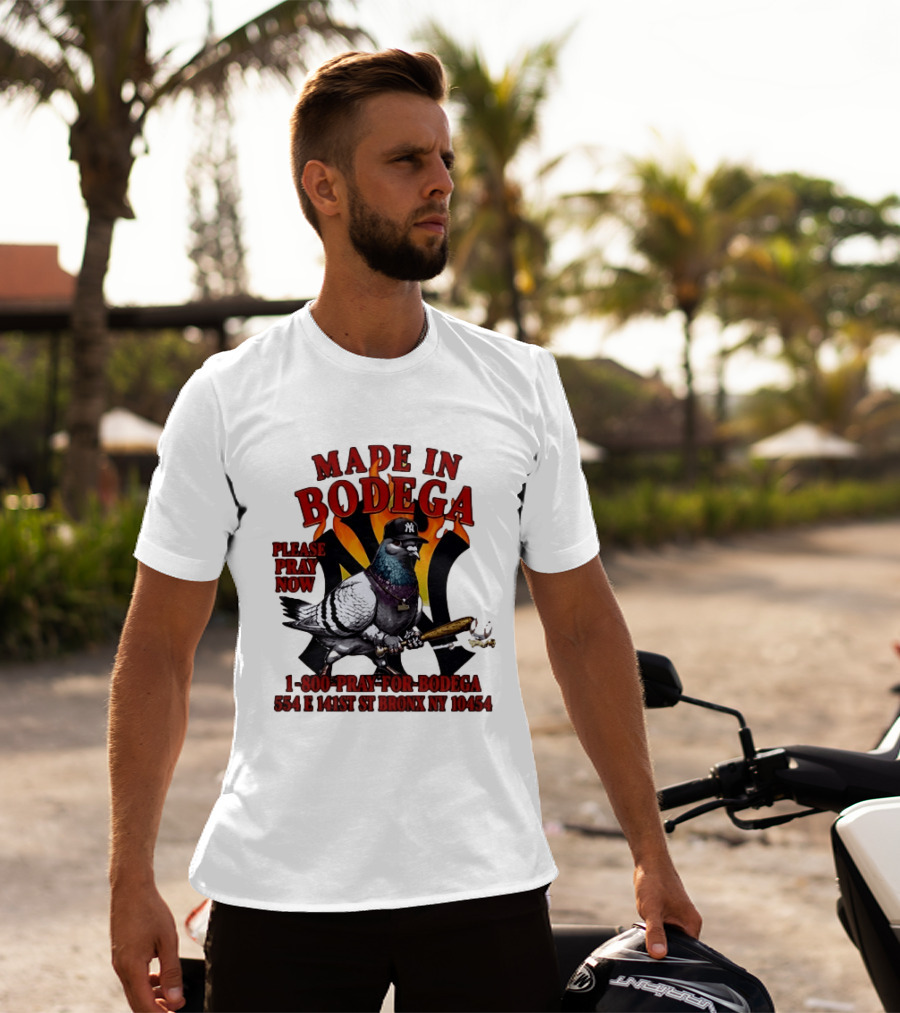 Made In Bodega New York Yankees Pigeon Baseball T-Shirt