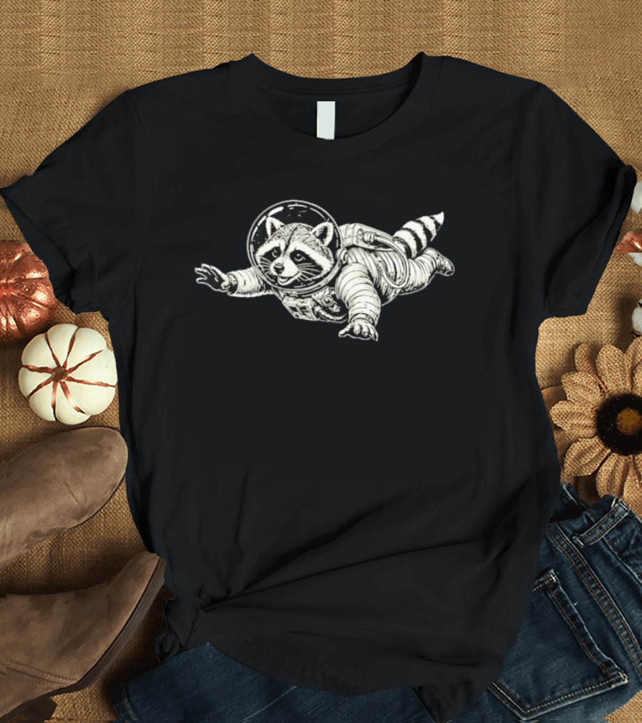 Astronaut Raccoon Floating In Space Galaxy Adventure T-Shirt