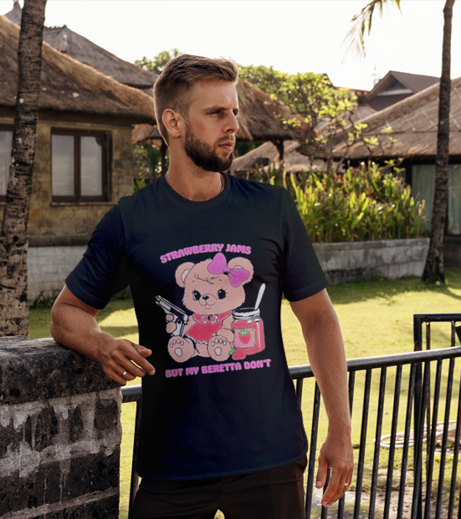 Strawberry Jams Cute Bear With Beretta And Jam Jar T-Shirt
