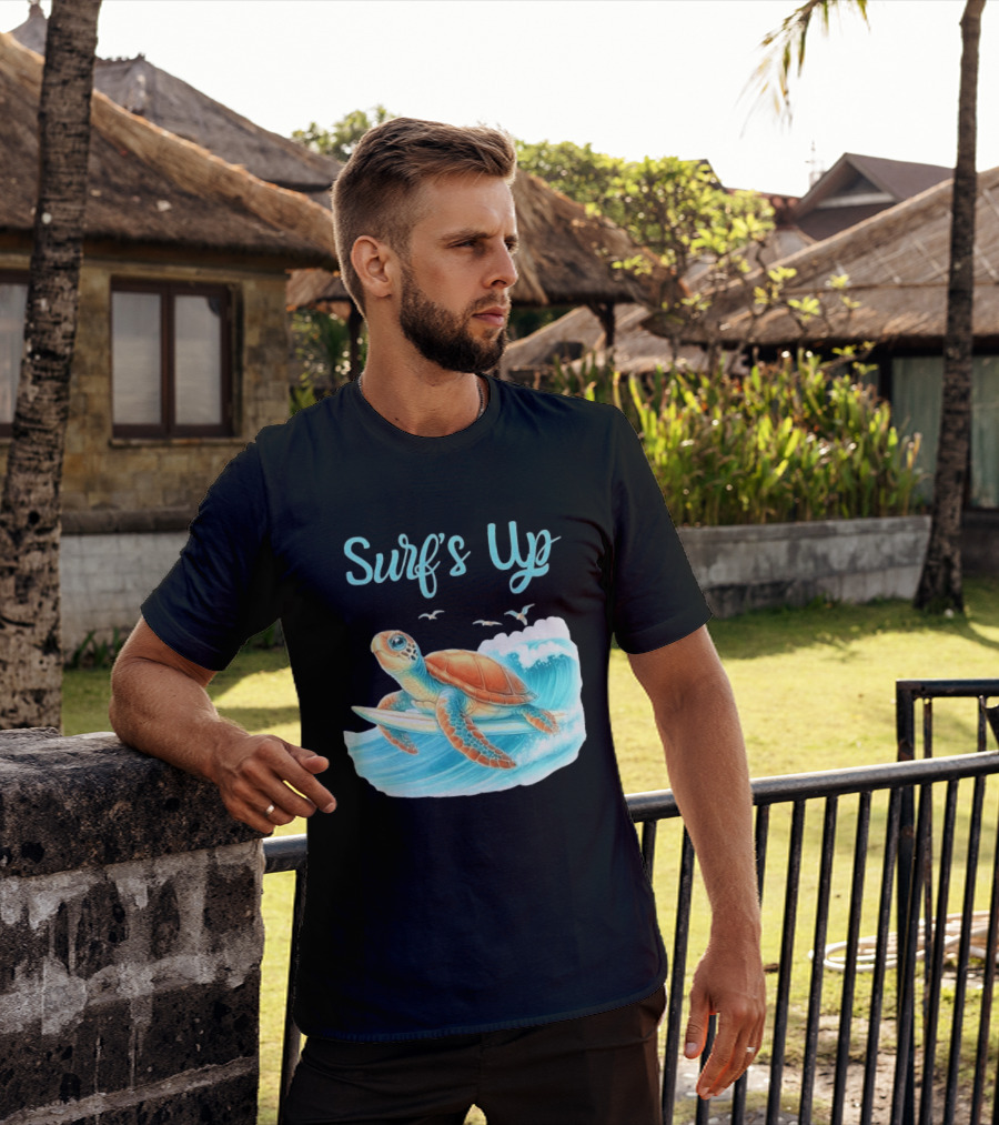 Surf's Up Turtle Riding Surfboard On Big Wave T-Shirt