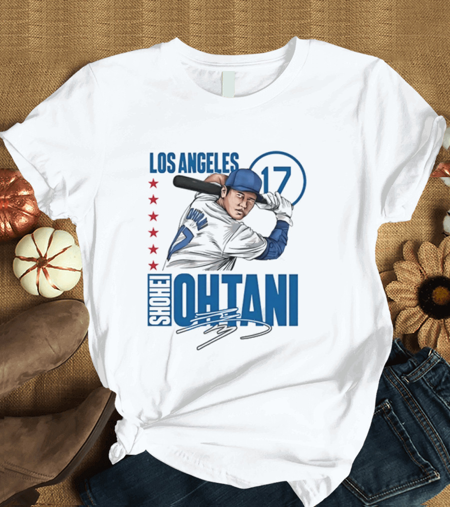 Los Angeles Shohei Ohtani 17 MLB Baseball Player Graphic With Stars T-Shirt