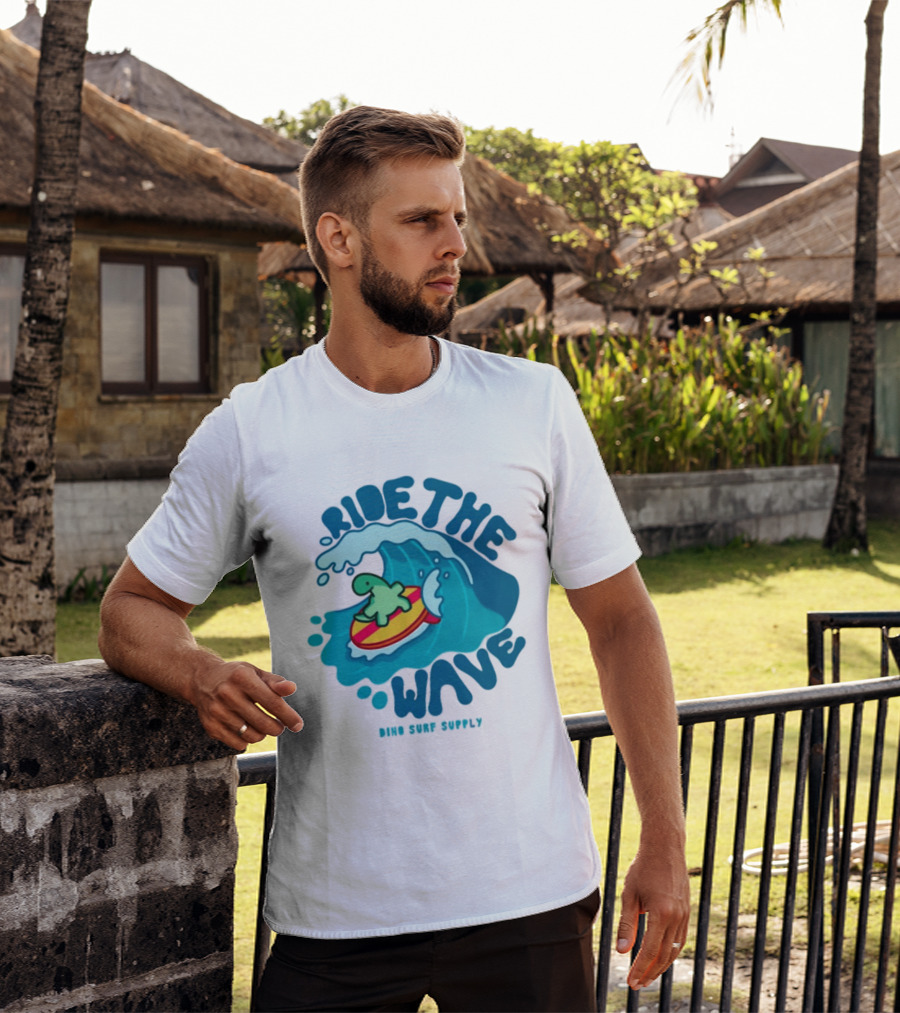 Ride The Wave Turtle Surfing Dino Surf Supply T-Shirt