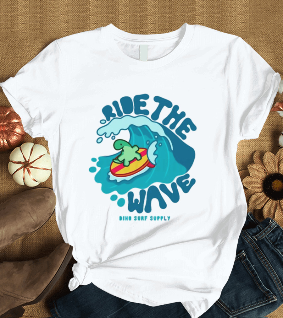 Ride The Wave Turtle Surfing Dino Surf Supply T-Shirt