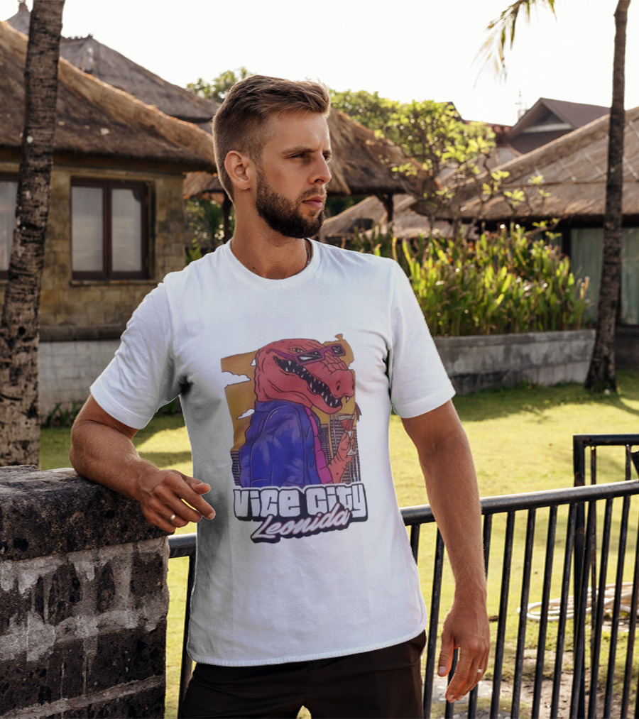Vice City Leonida Rex Dinosaur Gaming Retro Vibes T-Shirt