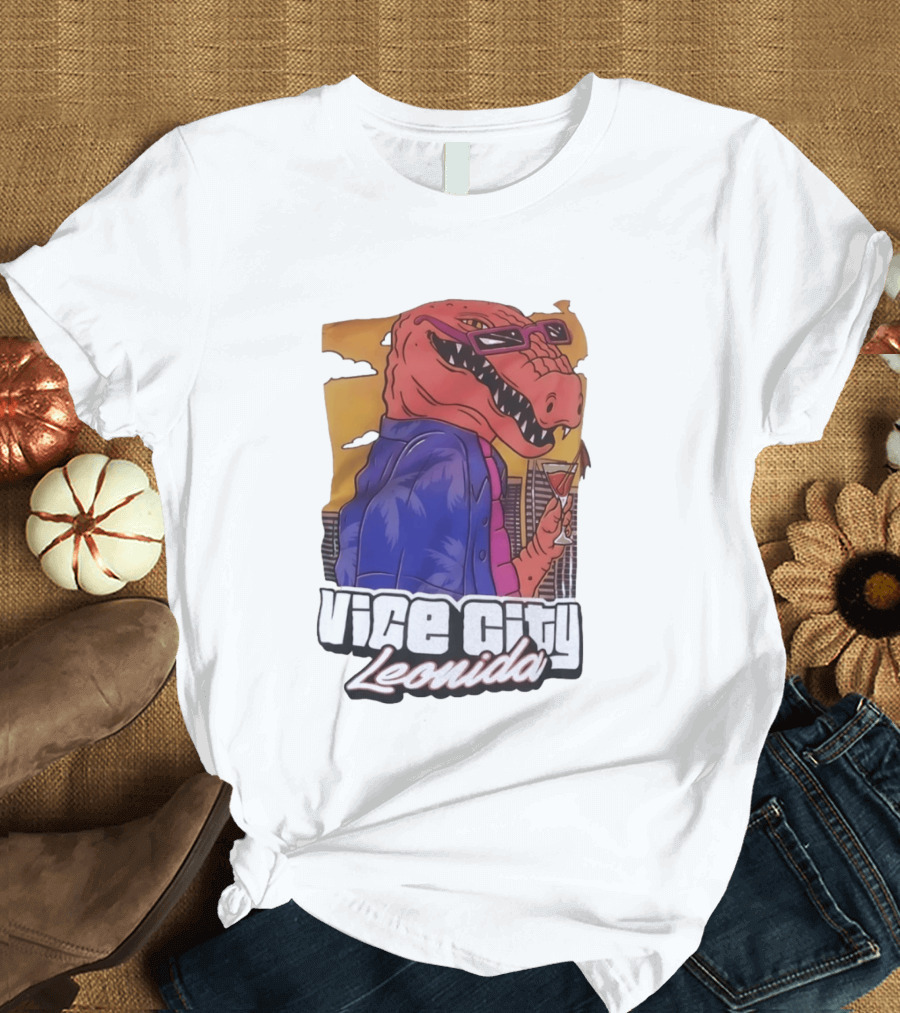 Vice City Leonida Rex Dinosaur Gaming Retro Vibes T-Shirt