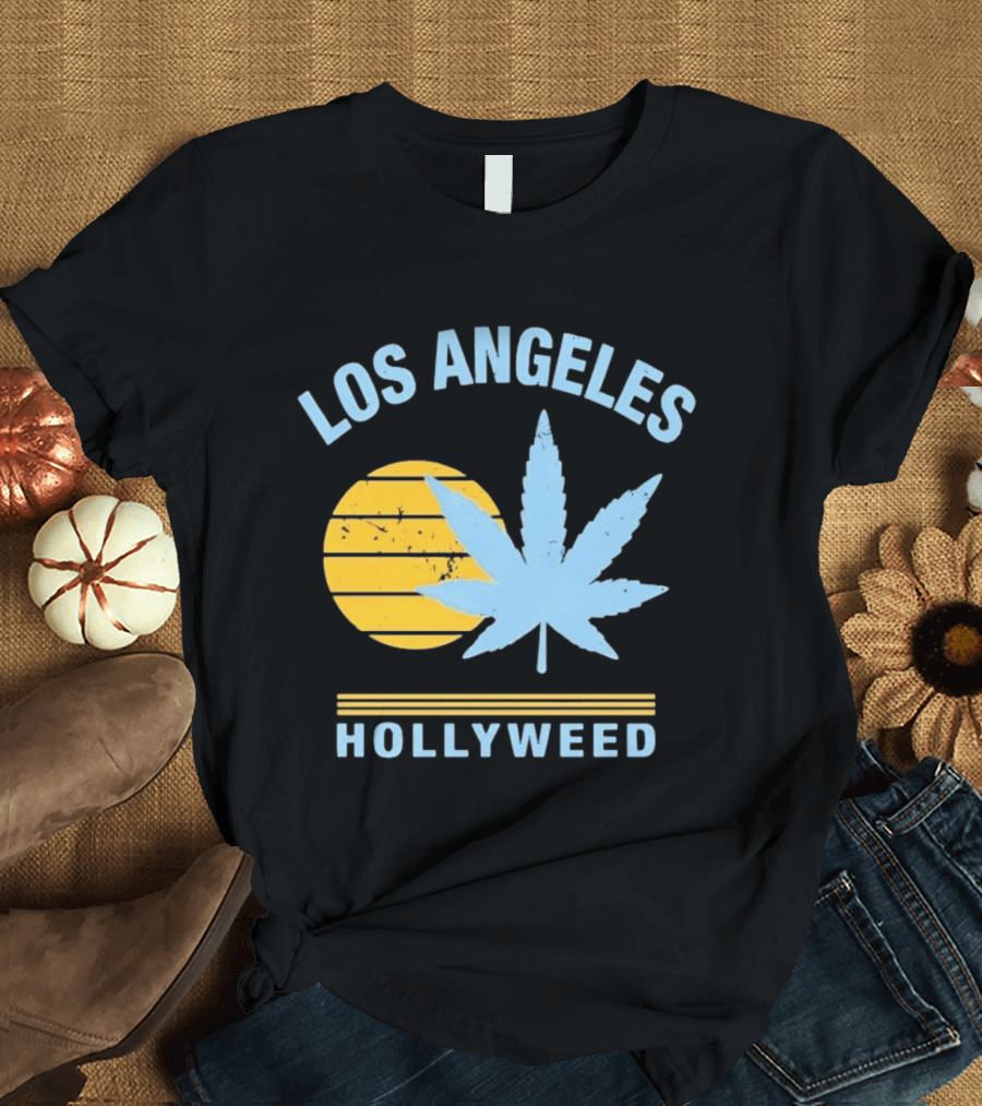 Los Angeles Hollyweed Cannabis Leaf Sunburst T-Shirt