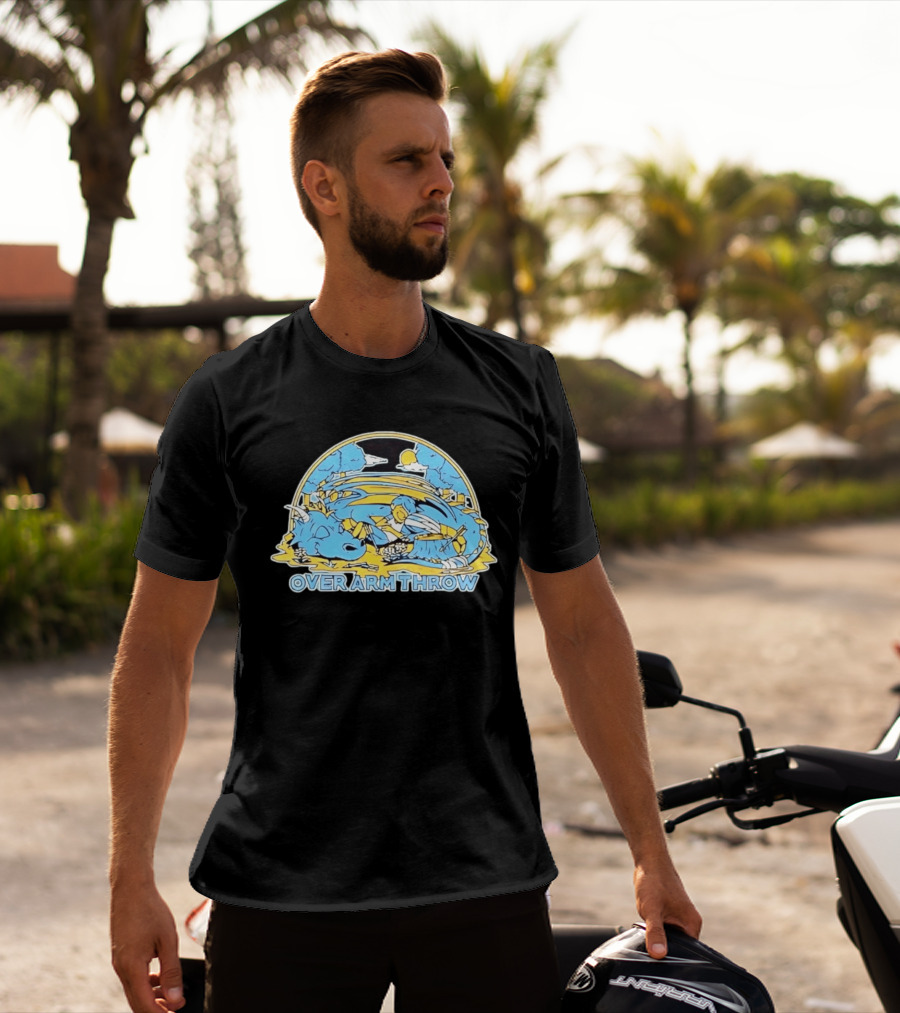Over Arm Throw Cartoon Sleeping Blue Dragon Under Moonlit Sky T-Shirt