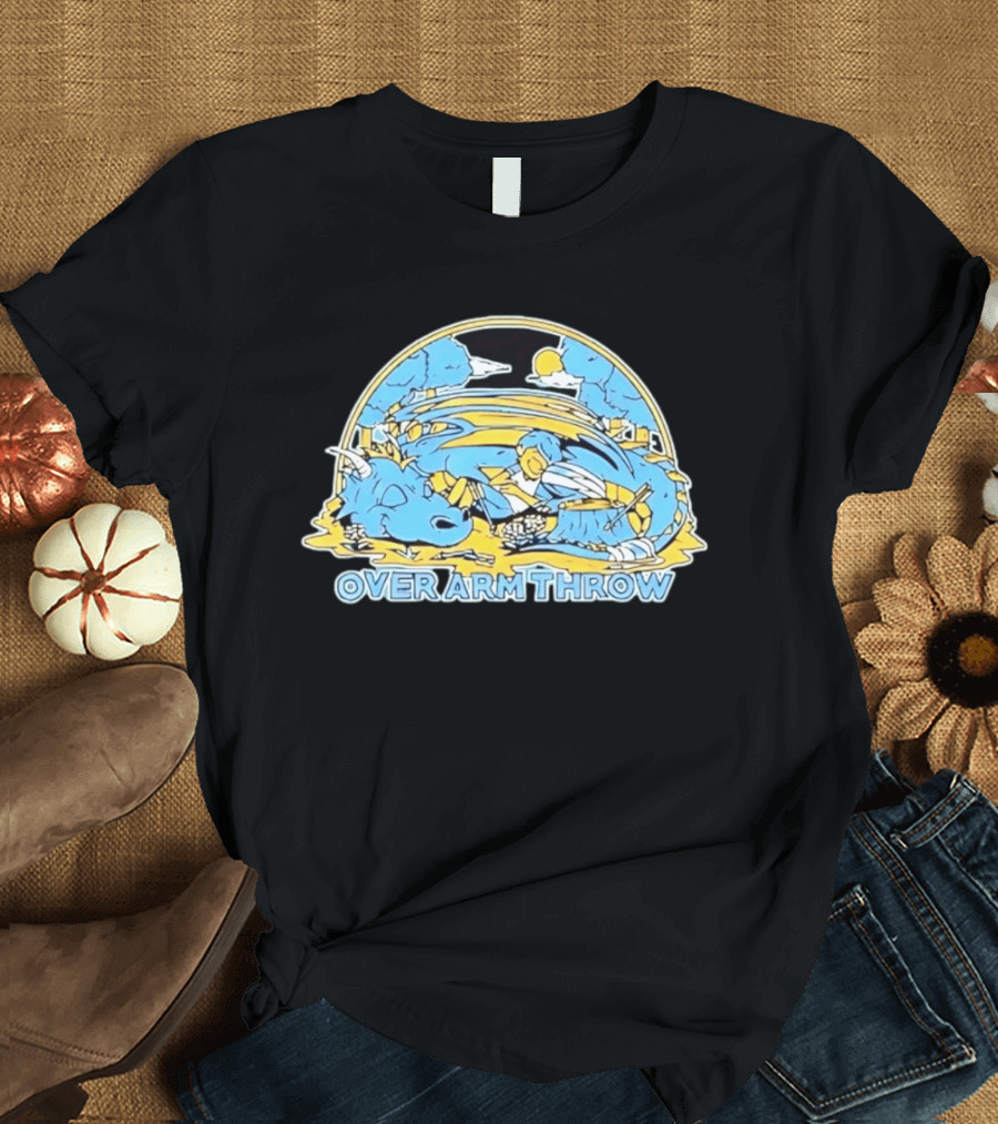 Over Arm Throw Cartoon Sleeping Blue Dragon Under Moonlit Sky T-Shirt