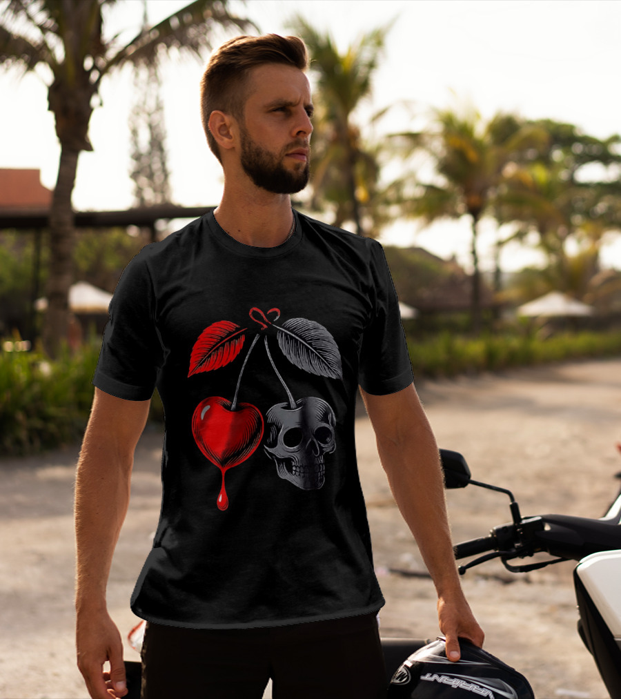 Bleeding Cherry Skull Memento Mori Gothic Macabre Dark Fruit T-Shirt