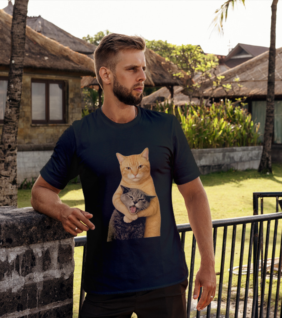 Cat Fight Meme Hugging Cats Funny Pet Lovers T-Shirt