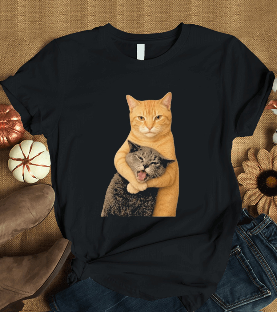 Cat Fight Meme Hugging Cats Funny Pet Lovers T-Shirt