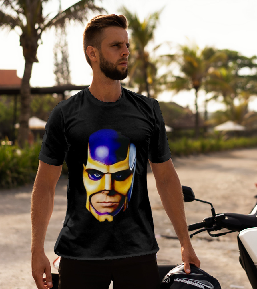Realistic Painted Purple Gold Superhero Mask Face Close Up T-Shirt