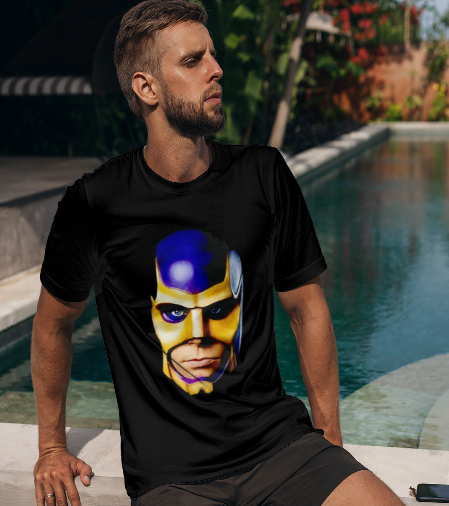 Realistic Painted Purple Gold Superhero Mask Face Close Up T-Shirt